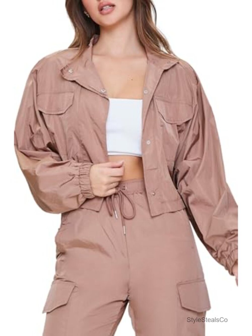 Cropped Raglan Sleeve Windbreaker Jacket Funnel Neck Utility